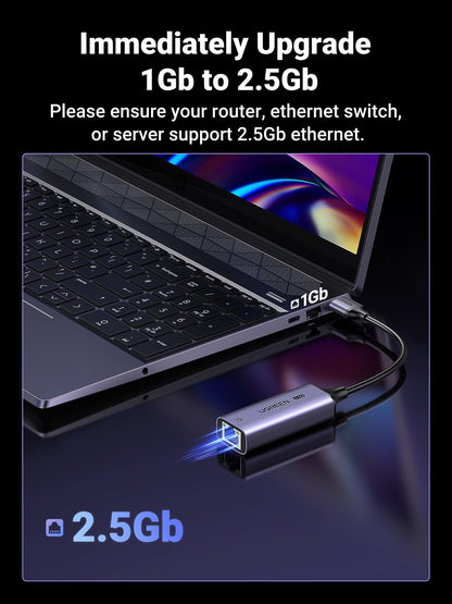 UGREEN USB Ethernet Adapter, 2.5Gbps High-Speed Network Adapter for Gaming, USB 3.2 Gen 1 RJ45 Gigabit LAN Adaptor, Compatible with PC, Laptop, Switch, Xbox, Router, Surface Pro, Steam Deck
