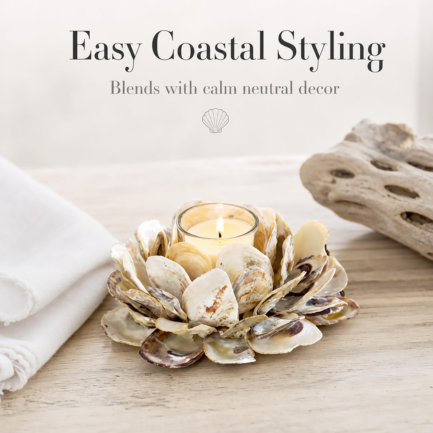 Mud Pie 498B002 Oyster Shell Votive Holder 3 1/4" x 7"