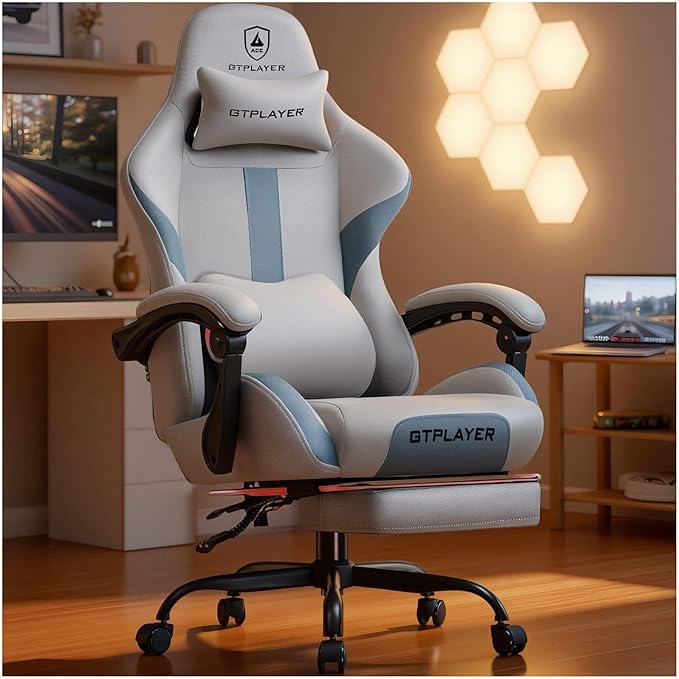 GTPLAYER Gaming Chair with Foot Rest & Pocket Spring Cushion, Ergonomic High
