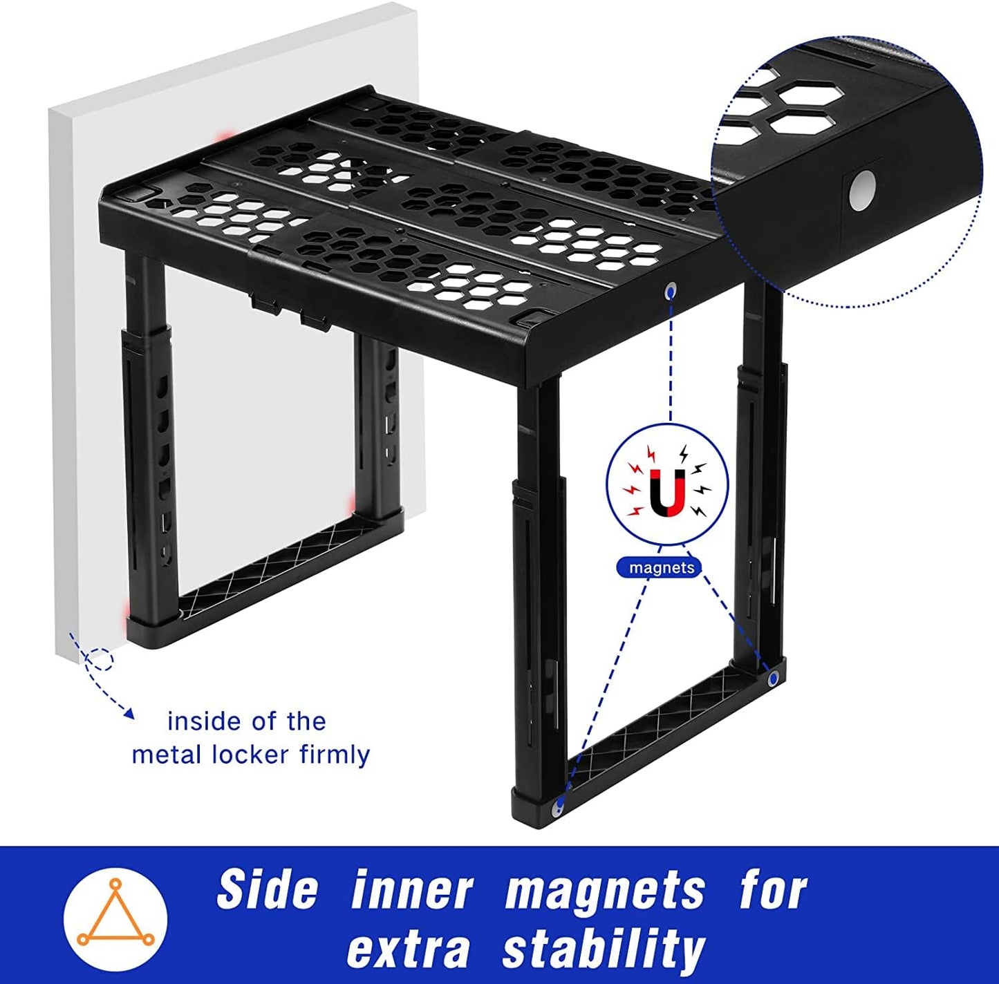 Piffny Locker Organizer Shelf， Adjustable Width and Height, Ideal Locker for School, Office, and Gym Lockers (Black 2 Pack), PLKSLF01