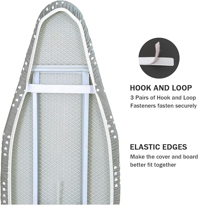 Ironing Board Cover and Pad Standard Size 15 x 54, 3 Pairs of Hook and Loop