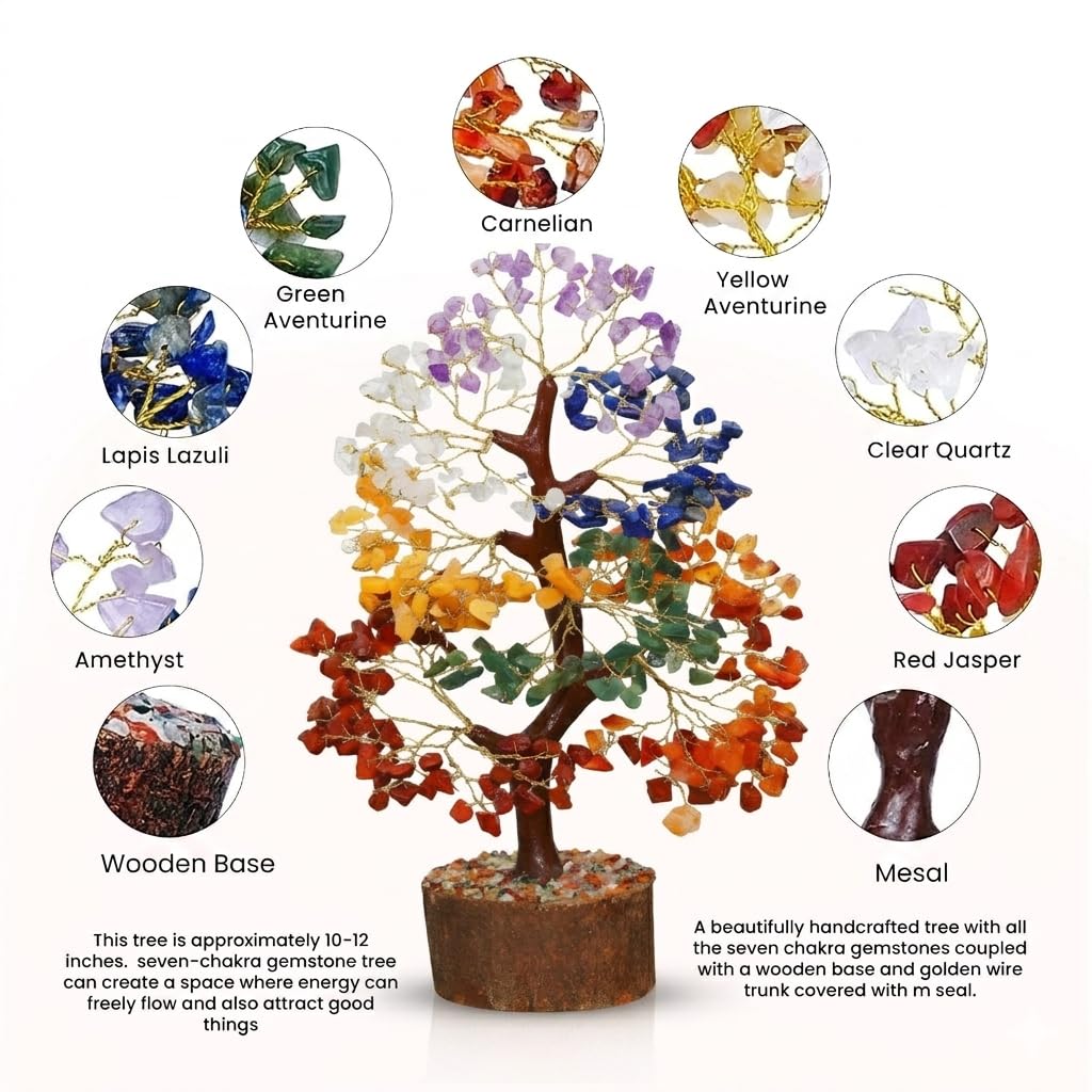 Authentic 7 Chakra Crystal Tree of Life – Healing Crystal Decor for Home & Office | Birthday Gift for Women & Men, Mom, Sister, Housewarming Gift, Handcrafted Crystal Tree Bring Money & Luck to Home
