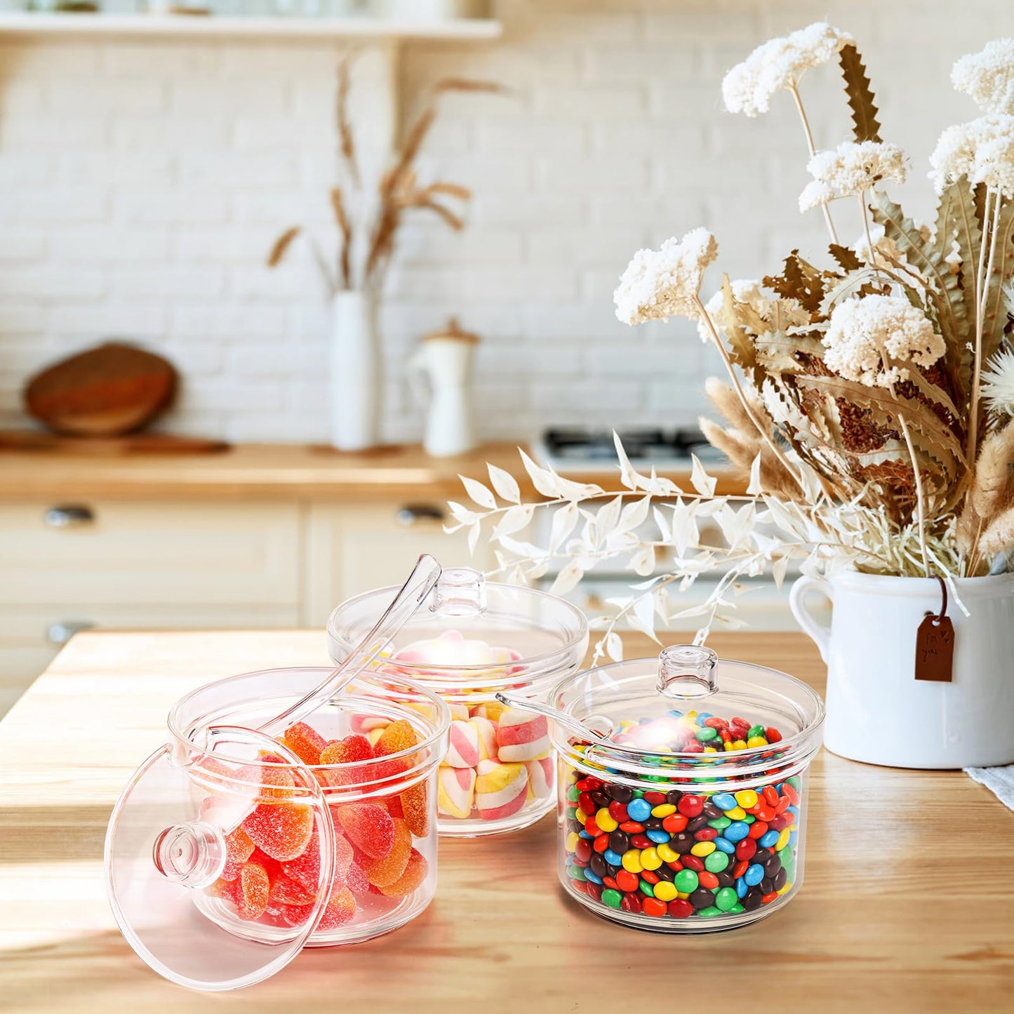 ZEAYEA Set of 6 Clear Acrylic Sugar Bowl, 14 oz Seasoning Box Condiment Pots with Spoon and Lid, Sugar Spice Salt Canister for Home Kitchen, Coffee Bar, Restaurant