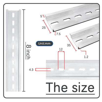 YOLCAR Silver Aluminum Rails, 2 Pack, 200mm Long x 35mm Wide x 7.5mm High, Perfect for Manufacturing Units and Control Panels in Telecommunications and Automation Industries