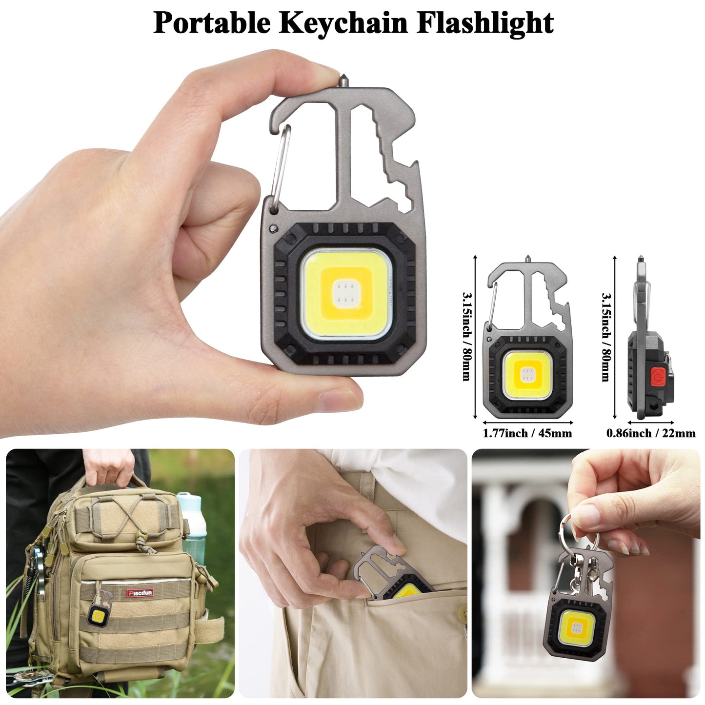 Rugtol Cob Keychain Work Light, Cob Rechargeable Key chain Light, 1000lumens Keychain Torch Led Super Bright with 7 Lights Modes, Mini Keyring Torches with Screwdriver Bottle Opener for Outdoor Hiking