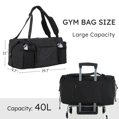 Kookoomia Gym Bag for Men with 2 Upgraded Bottle Holders Convertible Duffle Bag and Gym Backpack Waterproof Sports Bags with Shoes Compartment and Wet Pocket - Black