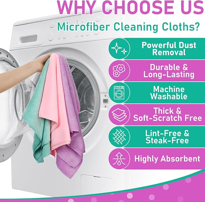Newwiee 6 Pcs Extra Large Microfiber Cleaning Cloth 30" x 20" Washable Reusable