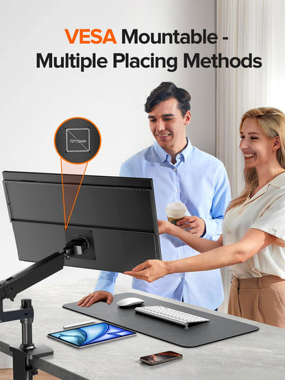 UPERFECT Portable Monitor 18.5 inch 120HZ 125% sRGB 1080P w/VESA & Stand, Large Portable Monitor FreeSync IPS HDR Gaming Display, HDMI USB C Travel Second Screen for Laptop MacBook