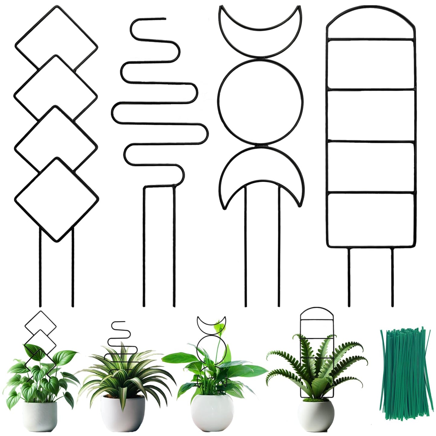 4 Packs Trellis for Climbing Plants Indoor, HENABLE Small Garden Metal Trellis for Potted Plants Outdoor for Vine Ivy Flower Plant Support, 4 Different Black Iron Patterns