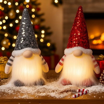 KAHF 2PCS Christmas Gnomes Decorations and Christmas Decorations Indoor Lighted - 12" Handmade Swedish Santa Gnomes Plush Cute Christmas Decor Elf Gift Xmas Table