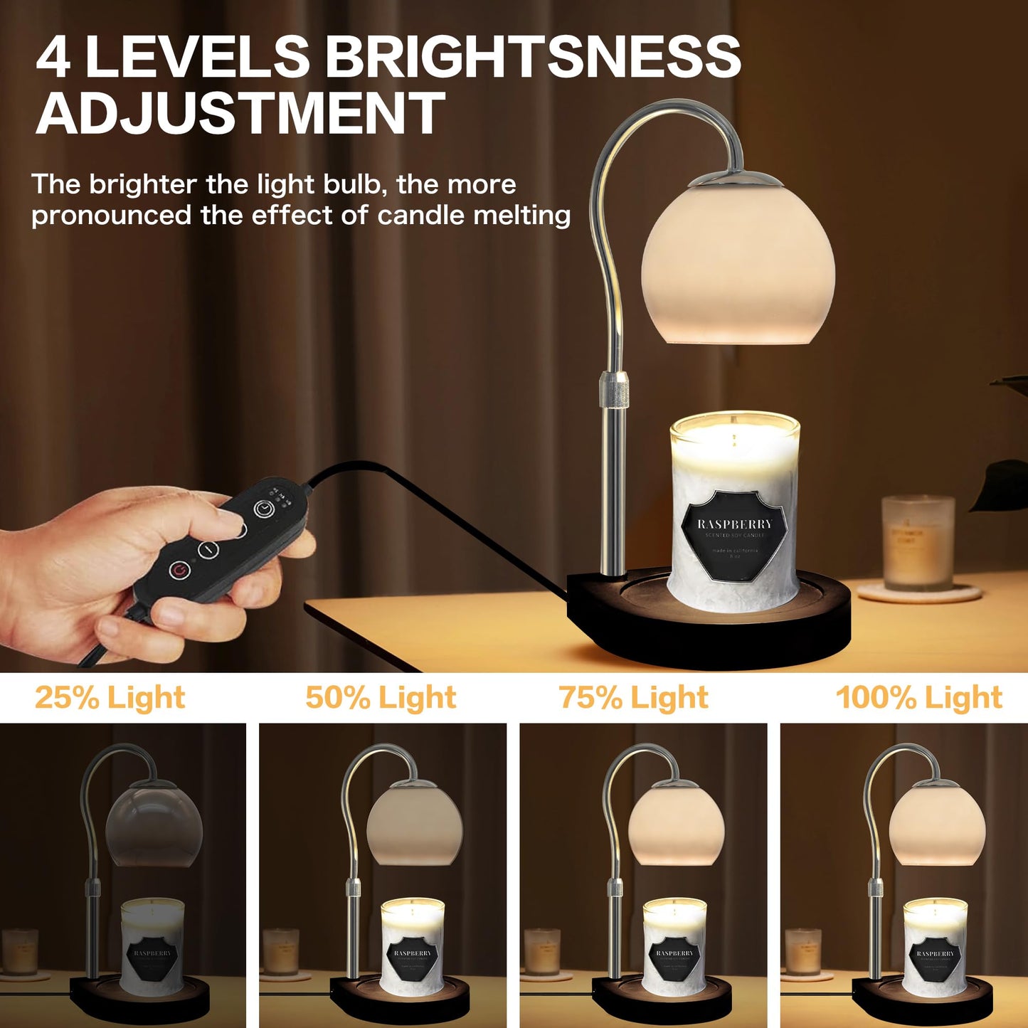DALUXshop Candle Warmer Lamp with Timer 2H/4H/8H, Adjustable Height Dimmable Candle Lamp with 2 Bulbs, Wax Melt Warmer for Jar Candles, House Warming, Home Decor, Christmas Gifts for Women, Mom(Black)