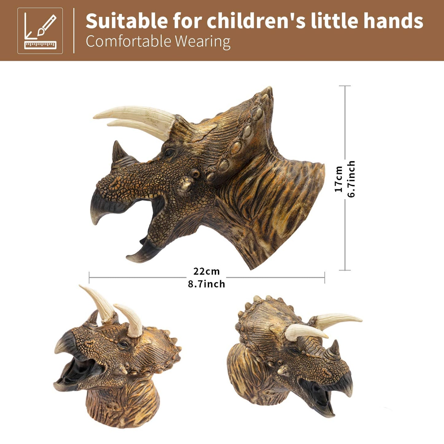 CreepyParty Dinosaur Hand Puppets Dino Toys Latex Raptor Realistic Puppet Soft Animal Head Rubber Toy Set T rex Puppet Tyrannosaurus Dilophosaurus Triceratops Pack of 3