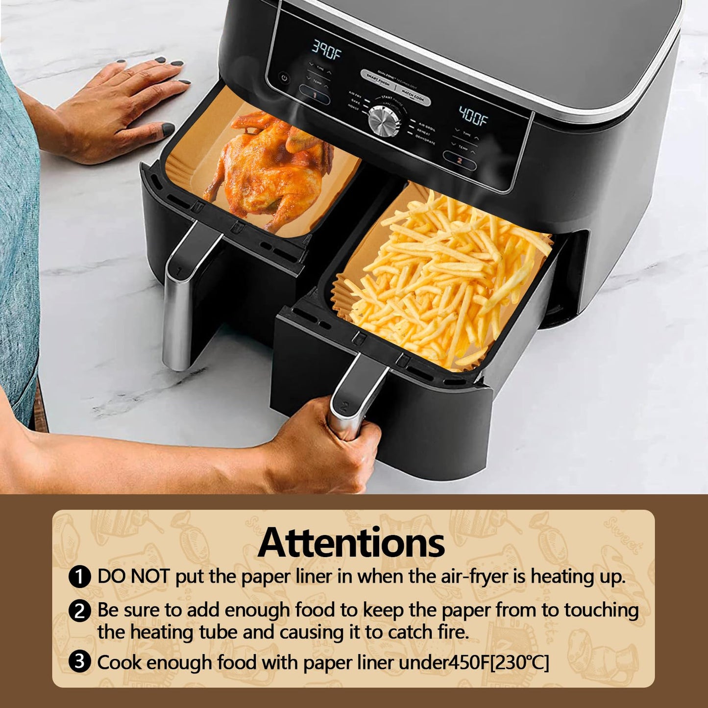 UBeesize 9-Inch Air Fryer Parchment Liners - 200 Pack, Square Non-Stick Disposable Paper Sheets for Microwave & Air Fryers, Unbleached Baking Sheets (8-Inch Base)