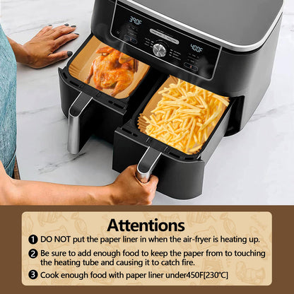 UBeesize 9-Inch Air Fryer Parchment Liners - 200 Pack, Square Non-Stick Disposable Paper Sheets for Microwave & Air Fryers, Unbleached Baking Sheets (8-Inch Base)