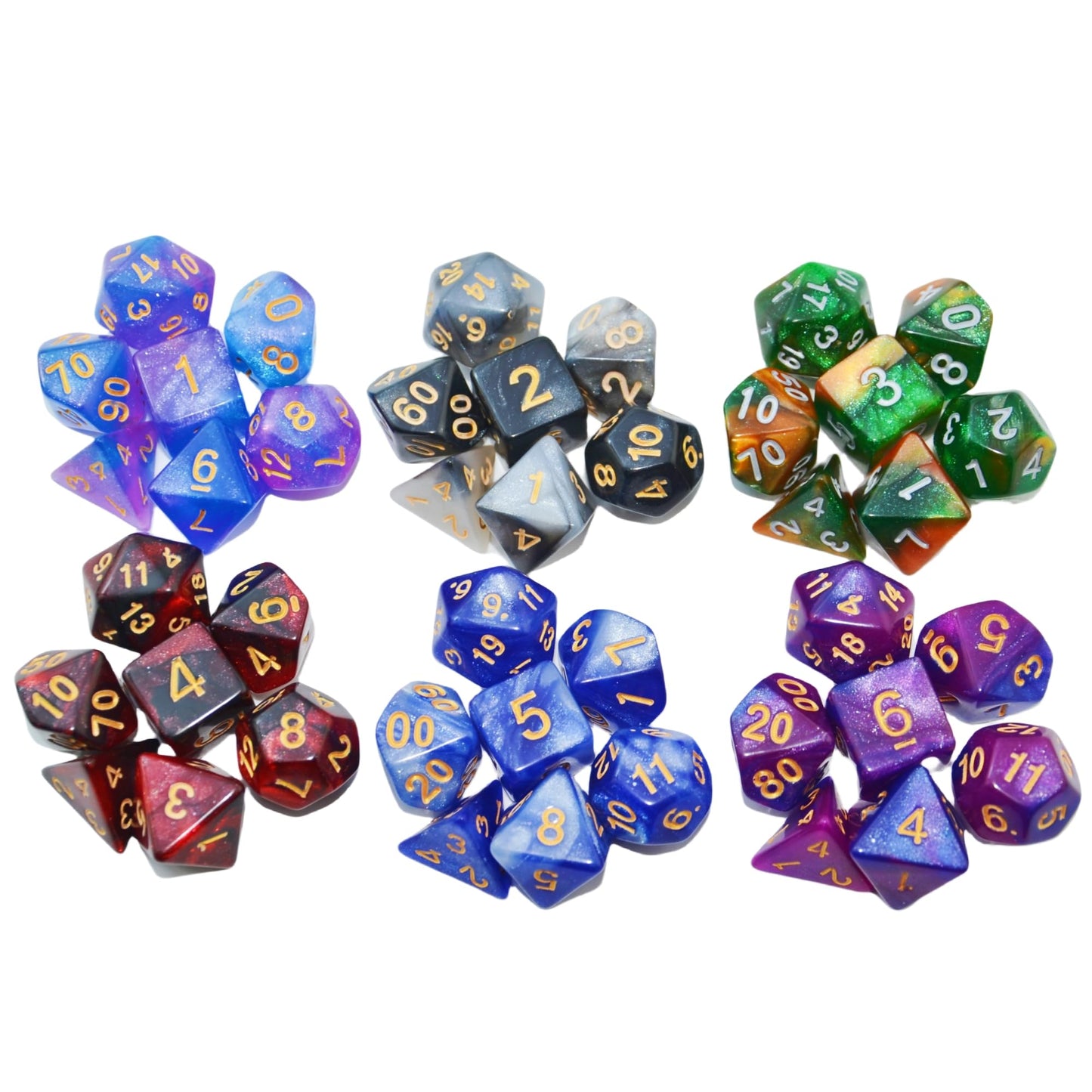SmartDealsPro 6 x 7 Sets (42 pcs) Glitter Polyhedral Dice Sets with Pouches for DND RPG MTG Dungeon and Dragons Table Board Roll Playing Games D4 D8 D10 D12 D20 (Color 2)