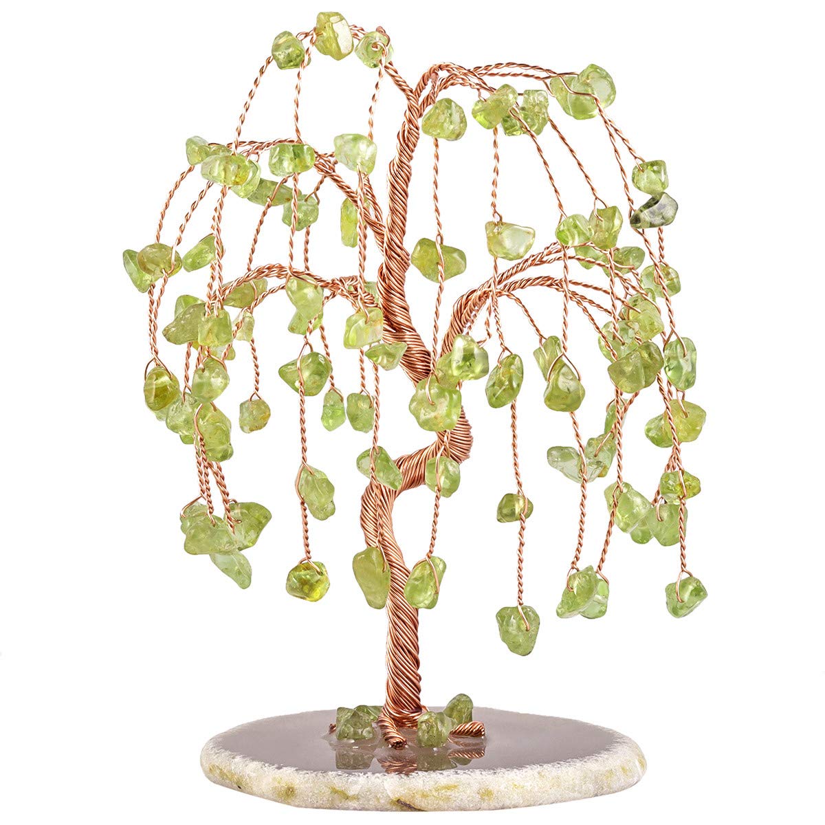 mookaitedecor Peridot Crystal Tree Tumbled Stones, Geode Agate Slices Base Money Tree Decoration for Wealth and Luck 5.7"-6.7"