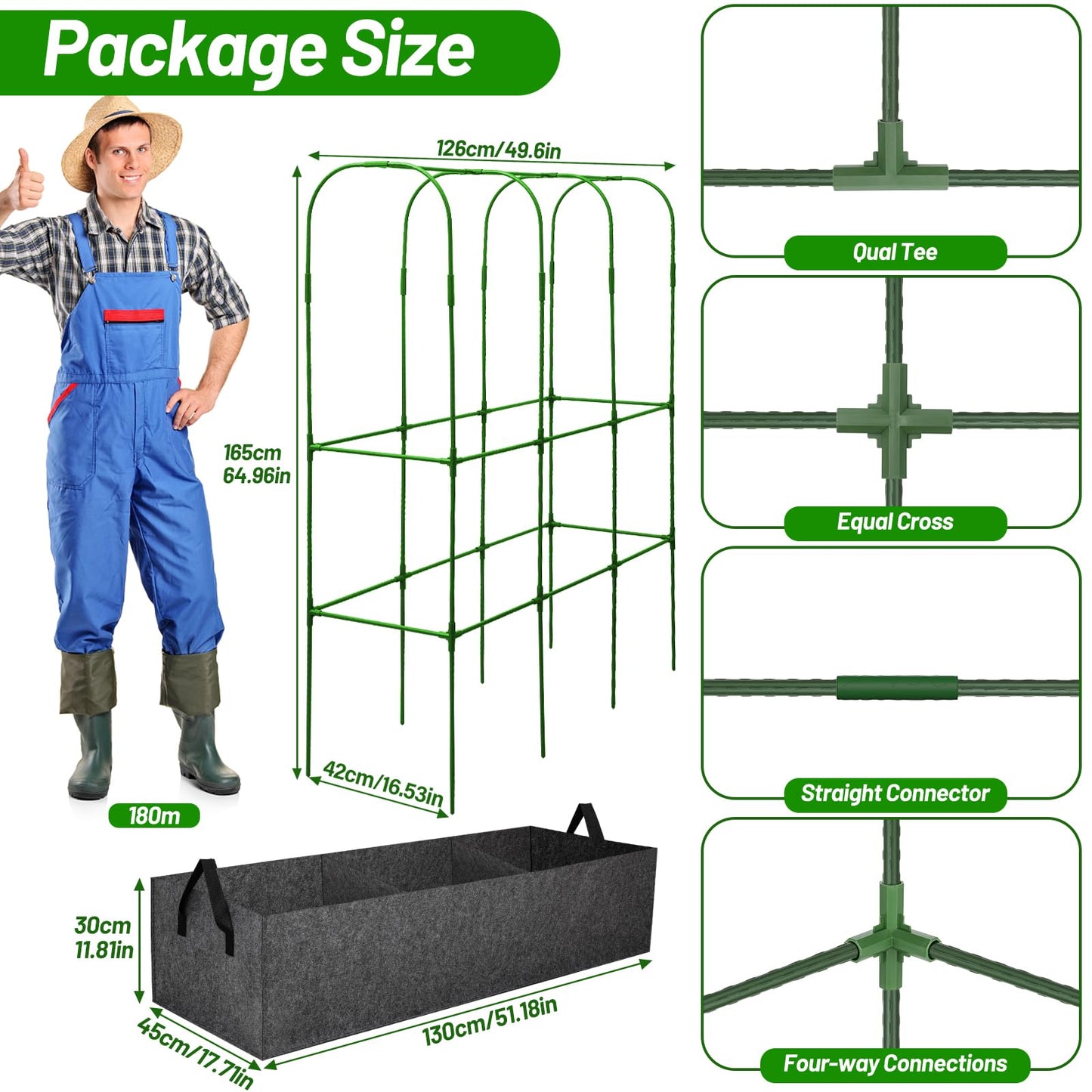 U-Shape Cucumber Trellis with Fabric Raised Garden Bed 65x50 Inch Metal Garden Arch Trellis with Net, Climbing Plants Vegetables Heavy-Duty Outdoor Plant Support for Pea, Grape, Squash, Tomatoes