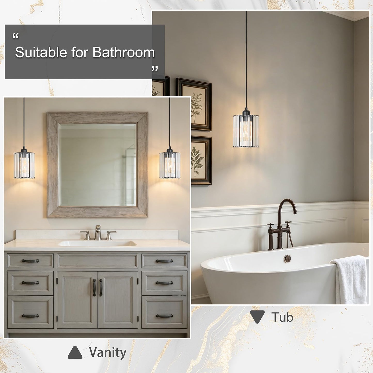 JIMKIGTO 1 Pack K9 Crystal Pendant Lighting, 1-Light Modern Pendant Island Lights, Adjustable Hanging Black Pendant Light Fixture Over Island Lights for Kitchen Dining Room Bedroom Bathroom Over Sink