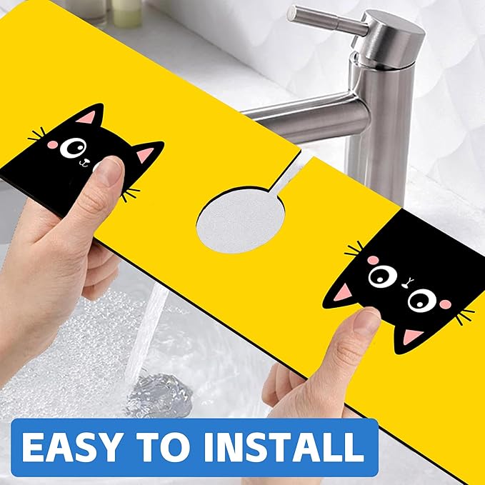Cute Black Cat Head Kitchen Sink Splash Guard Mat Absorbent Fast Drying Mat