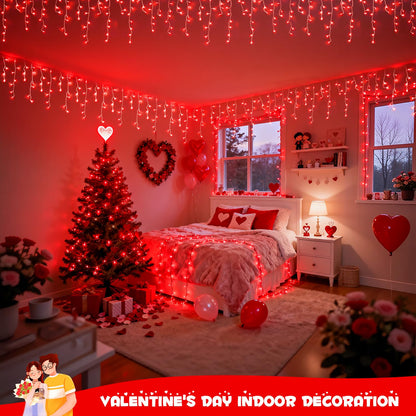 JMEXSUSS 400 LED Red Valentine Lights Outdoor, Connectable Red Icicle Lights Indoor Outdoor with Remote, Christmas Light for Valentine Room Fireplace Christmas Decorations