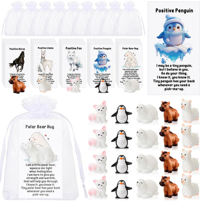 Suzile 50 Set Employee Appreciation Gifts Bulk Mini Polar Animal Figures Thank You Team Gift Pun Inspirational Card for Coworker Funny Resin Penguin Polar Bear Fox Alpaca Pony Office Favor