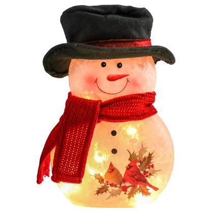 Yinns Lighted Christmas Snowman Lamp, Glass LED Light up Snowman Decor with Hand Painted, Christmas Decorations Night Light with Hat and Scarf, Xmas Holidays Home Decor