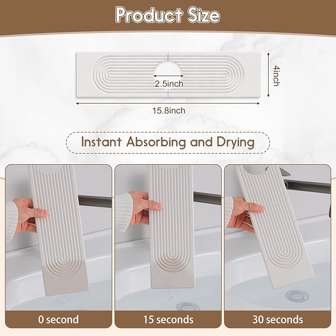 Faucet Mat for Kitchen Sink, Diatomite Quick Drying Tray, 15.8 Inch Kitchen