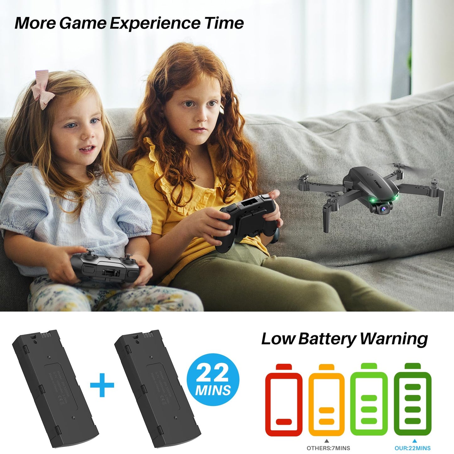 SIMREX Drone With 1080P Camera for Kids Adults, Mini RC Quadcopter Foldable, One Key Start, Waypoint Fly, Headless Mode, Auto-Follow, 3D Flip, 3 Speeds, 2 Batteries, Easy for Beginners, Black