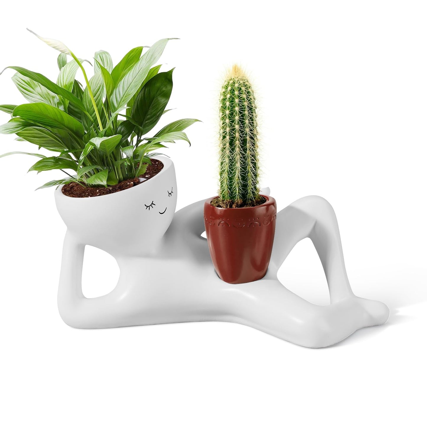Sederikun Face Planters Head, Funny Succulent Garden Pots,Cute Planters for Indoor Plants, Double Flower Pot with Drainage for Plant Lovers Gift (red)