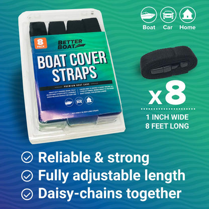 Boat Cover Straps, Adjustable Buckle, 8 Pack, 1" x 96" Nylon Utility Straps with Quick Release Buckles