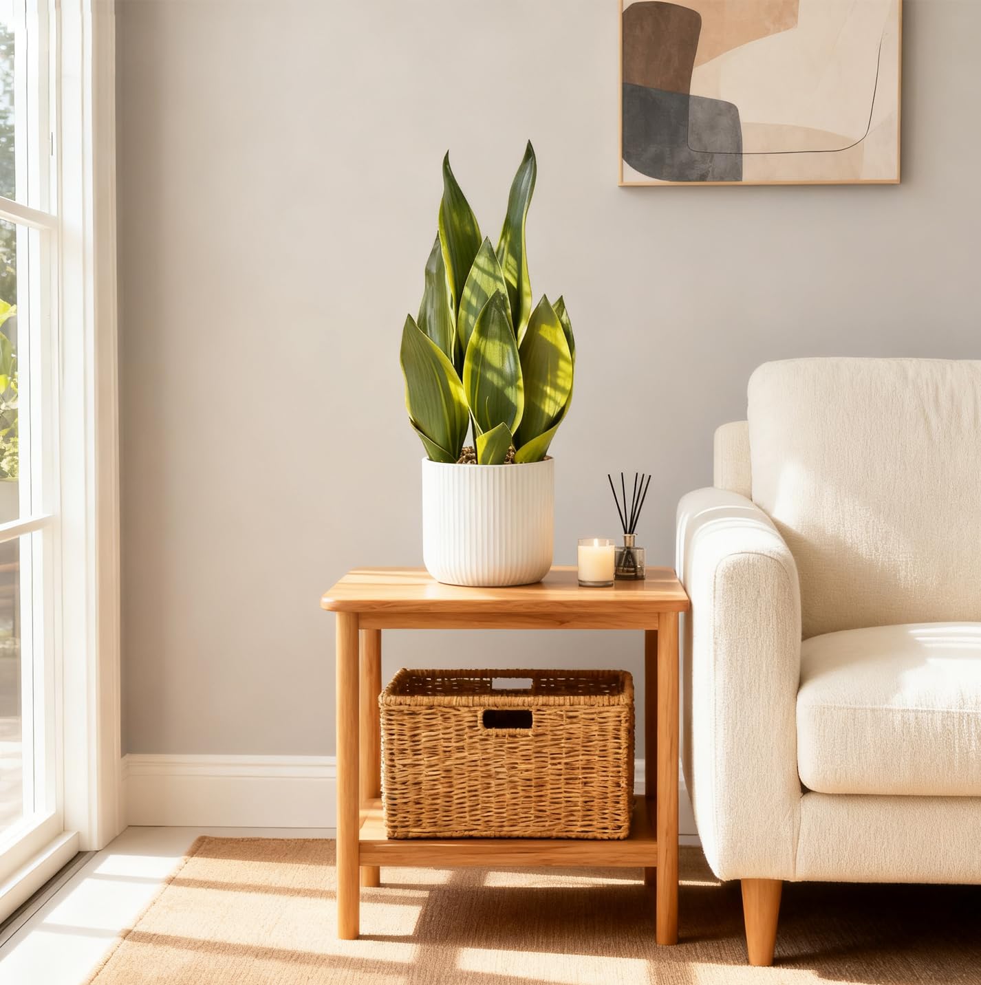 DUZYXI Artificial Realistic Snake Plant 16" with White Ceramic Pot Fake Snake Plants Sansevieria Greenery Faux Snake Plant for Home Office Living Room Housewarming Gifts Indoor Decor
