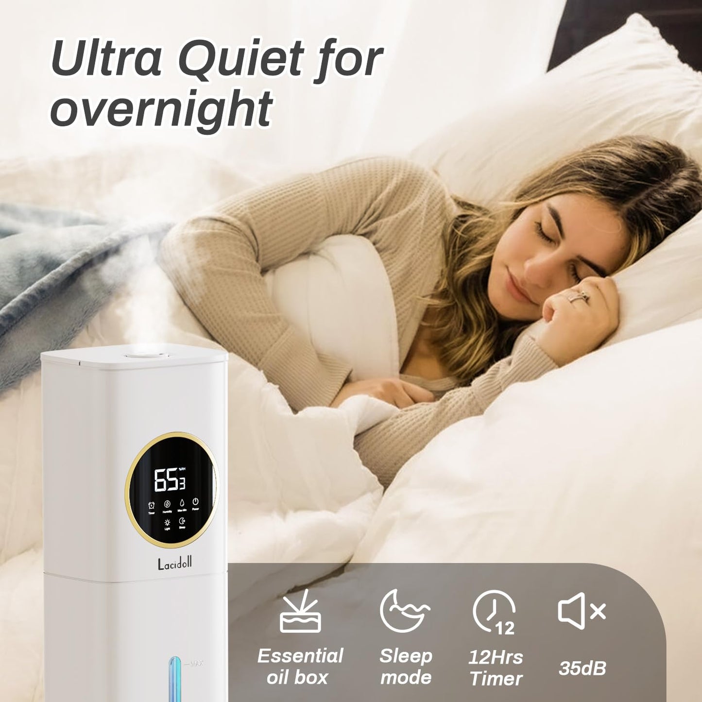 Humidifier Large Room Bedroom with Night Light, 2.1Gal(8L) Humidifiers for Home with Essential Oil Diffuser, Top Fill Whole House Cool Mist Humidifiers for Plants Baby Kids Adults(Black)
