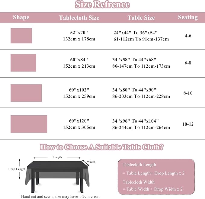 VClife White and Pink Print Table Cloth, Linen Texture Tablecloth