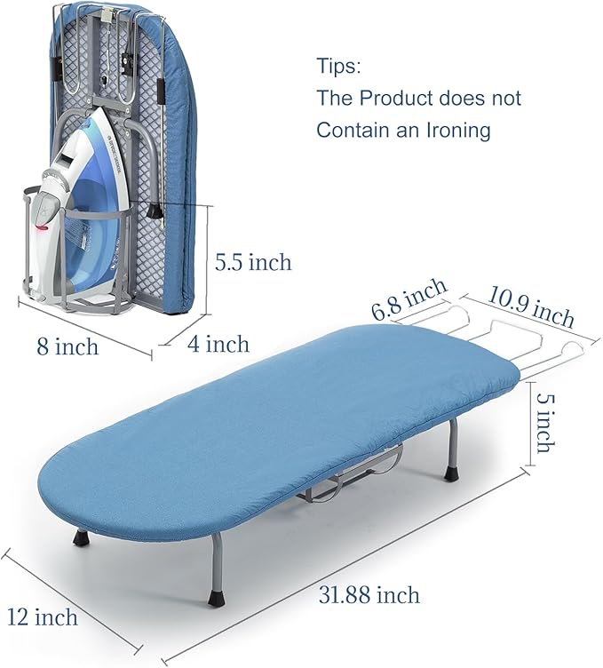 Metal Foldable Iron Board with Iron Holder, RAINHOL Small Ironing Board