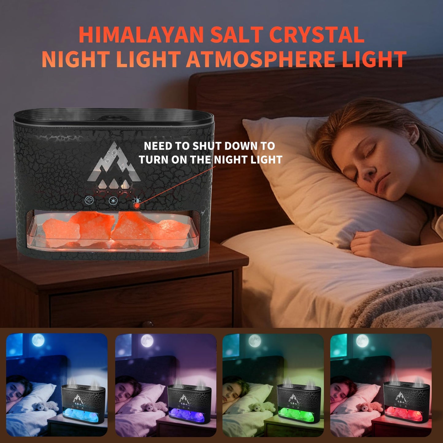 Essential Oil Diffuser 250ML, Aromatherapy Diffuser with Himalayan Pink Salt Rock,2 falme and Jellyfish Diffuser with Colorful Night Lights,Diffusers for Home,Bedroom(Black Crack Transparent)