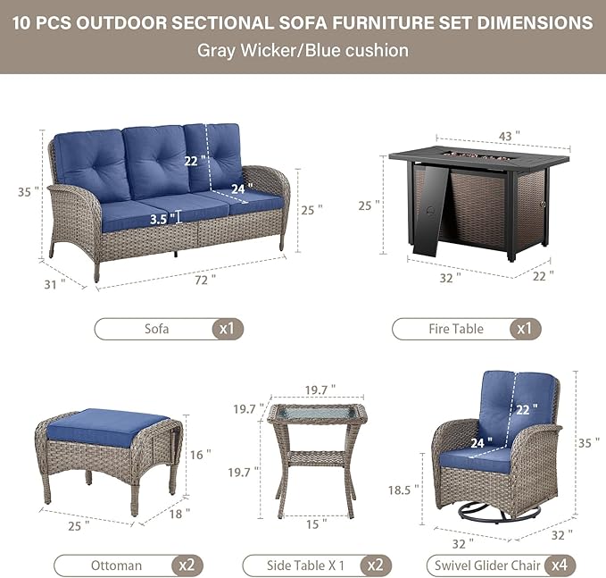 Belord Expansive 10 Pieces Outdoor Patio Furniture Set