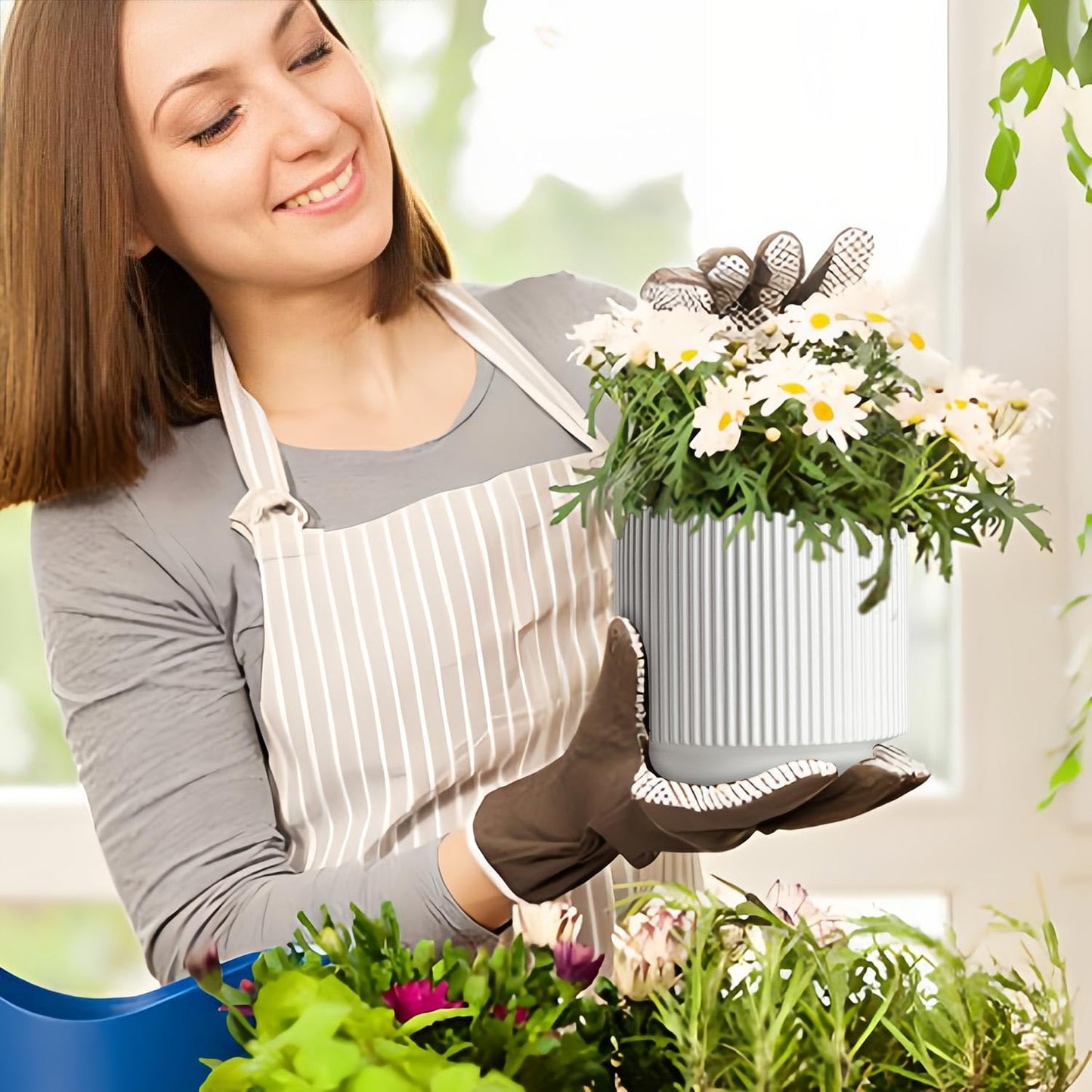 QINLANG White Ceramic Planters for Indoor and Outdoor Plants, White Plant Pot Set of 3 (7.8/6.5/5.1 inch), Ceramic Flower Pots for Plants with Drainage