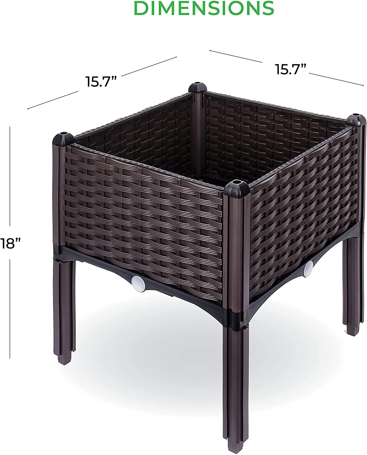 Raised Garden Planter, Resin, Elevated Flower Bed Box Kit for Vegetable, Flower, Herb Gardening | 16" X 18", Wicker Pattern, Brown
