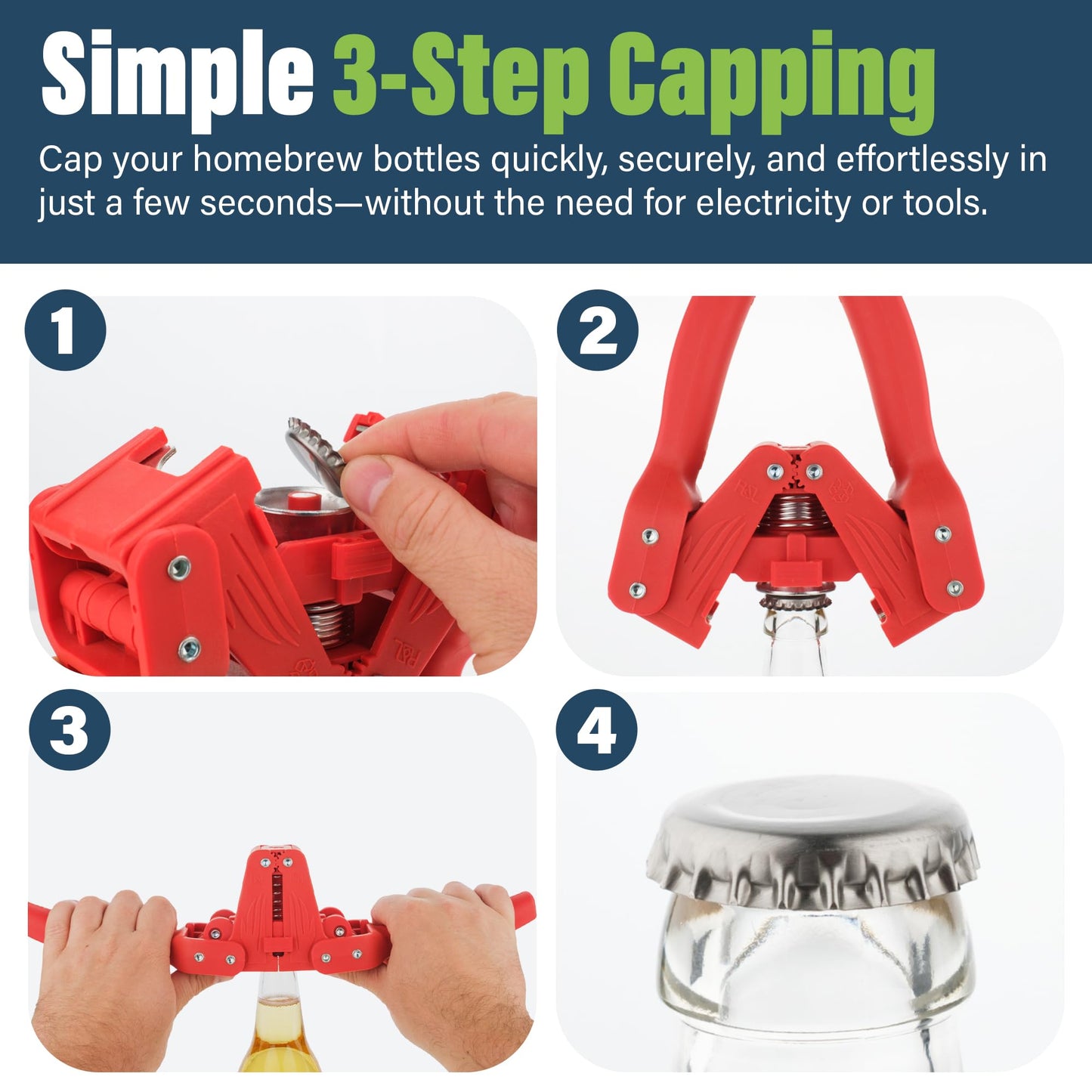 Bottle Capper Including 120 FREE Caps For Home Brew Beer Making or Lemonade Glass Bottles - Easy To Cap