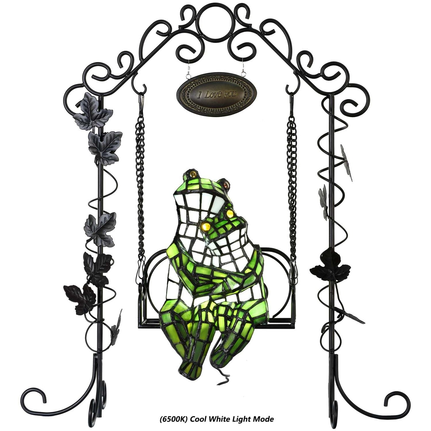 Bieye L12001 Frogs on a Swing Tiffany Style Stained Glass Accent Table Lamp for Home Decor