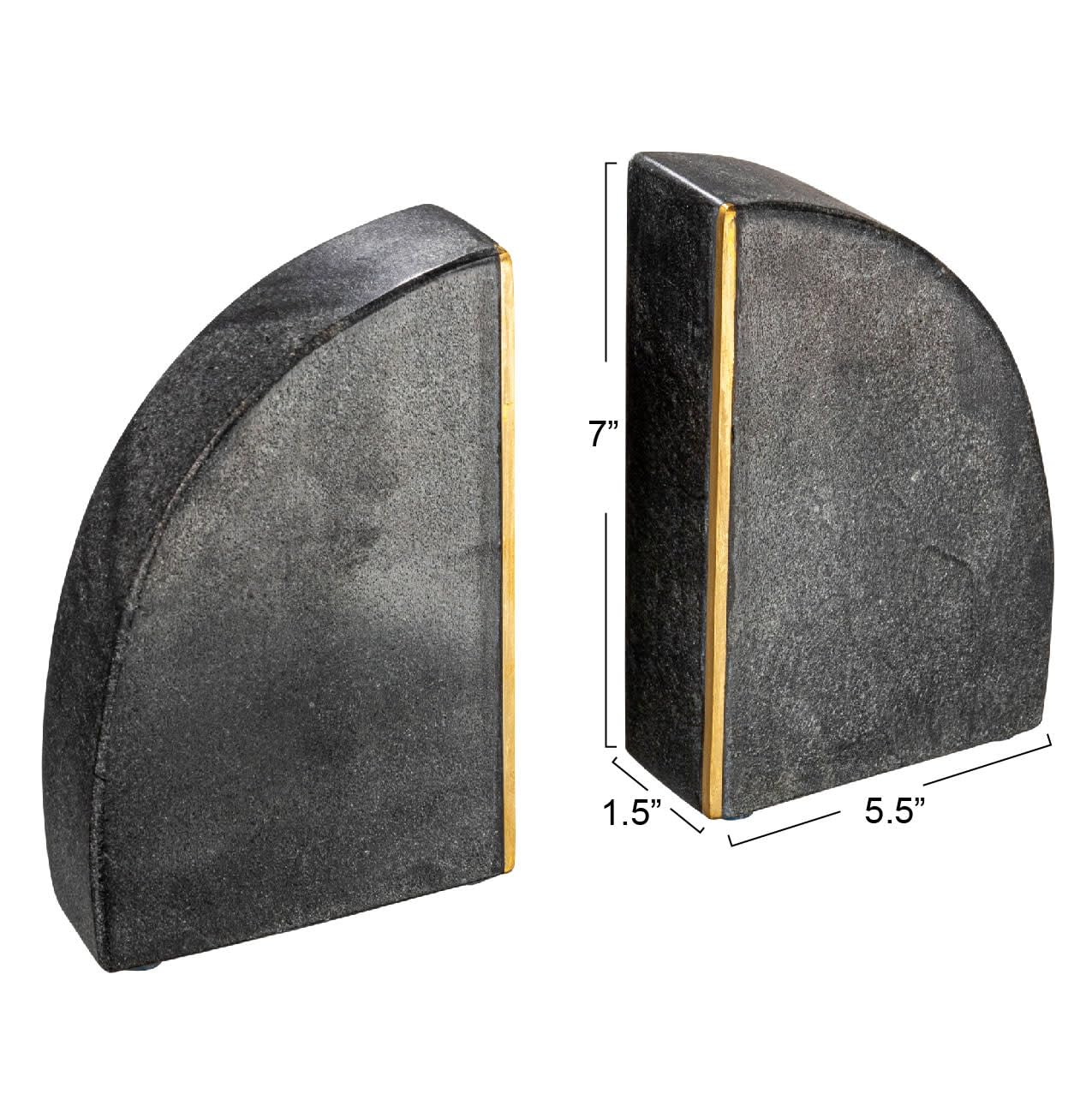 Boho Arched Semicircle Marble Bookends with Brass Detail, Set of 2, Black