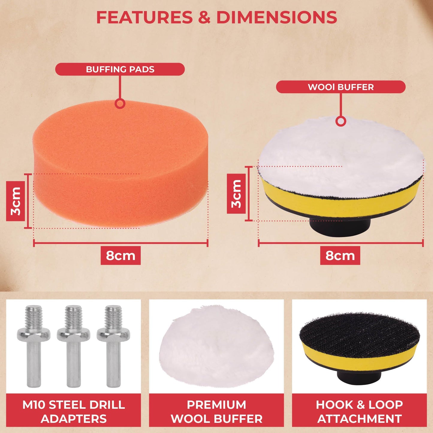 GADLANE Car Polishing Pads for Drill - 25 PCS Buffing Attachment for M10 Drills, Cordless Screwdrivers and Polishing Machines - Assorted Levels of Softness (Drill Not Included)