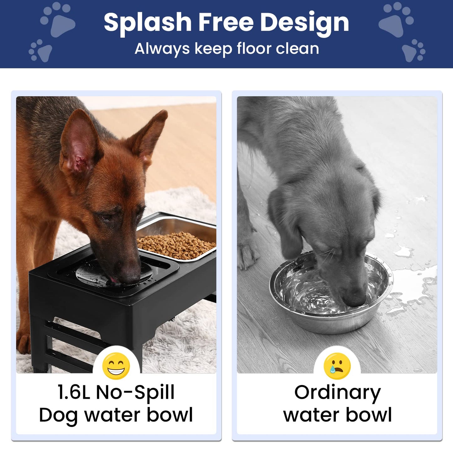 PETTOM Raised Dog Bowl 2x1600ML, Dog Bowls with Stand 4 Height Adjustable for Large Medium Small Dogs, Non Spill Dog Water Bowl & Stainless Steel Dog Food Bowl Set