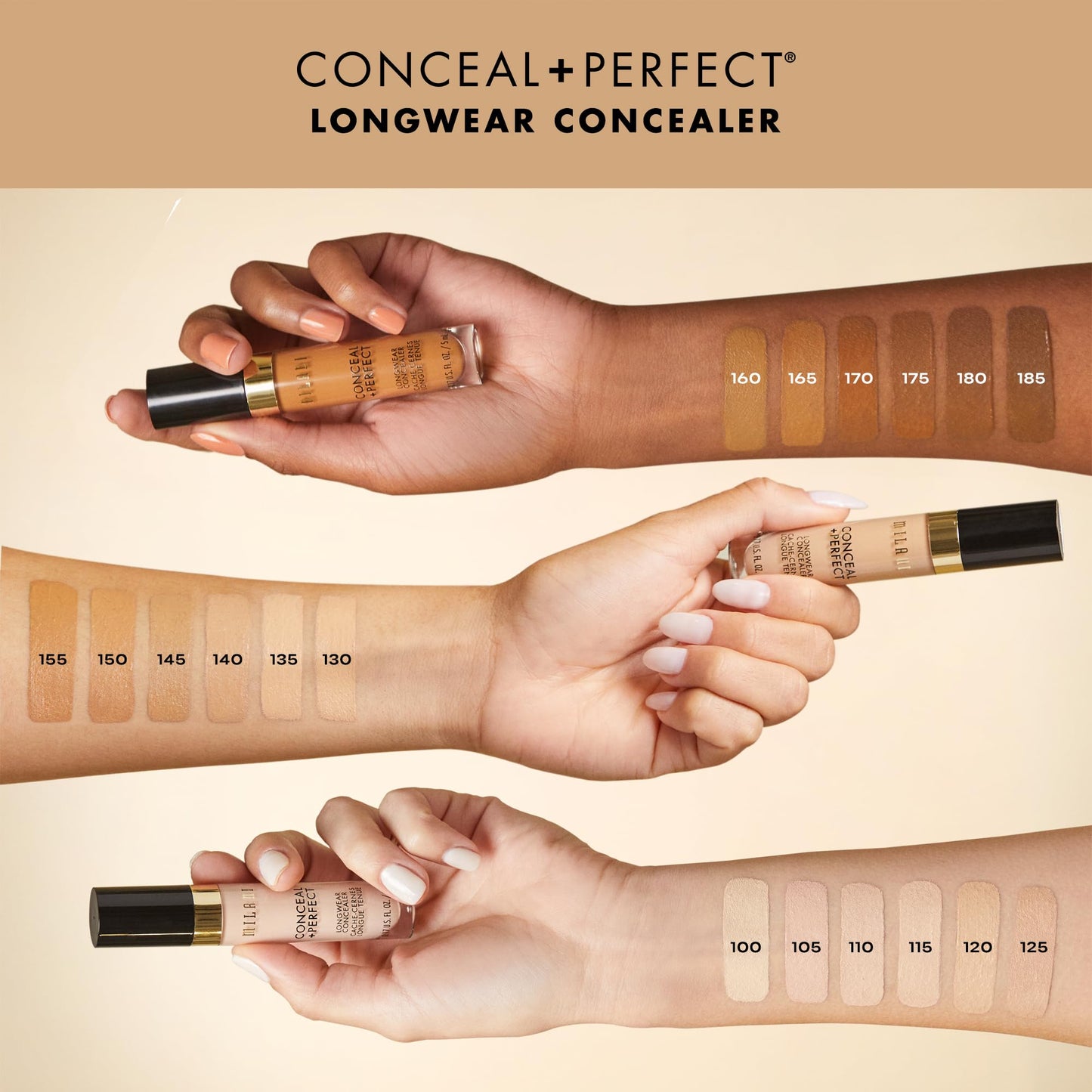 Milani Conceal + Perfect Longwear Concealer Full Coverage Infused with Hyaluronic Acid & Vitamin E, Cover Dark Circles, Blemishes & Skin Imperfections for Long-Lasting Wear - Light Nude