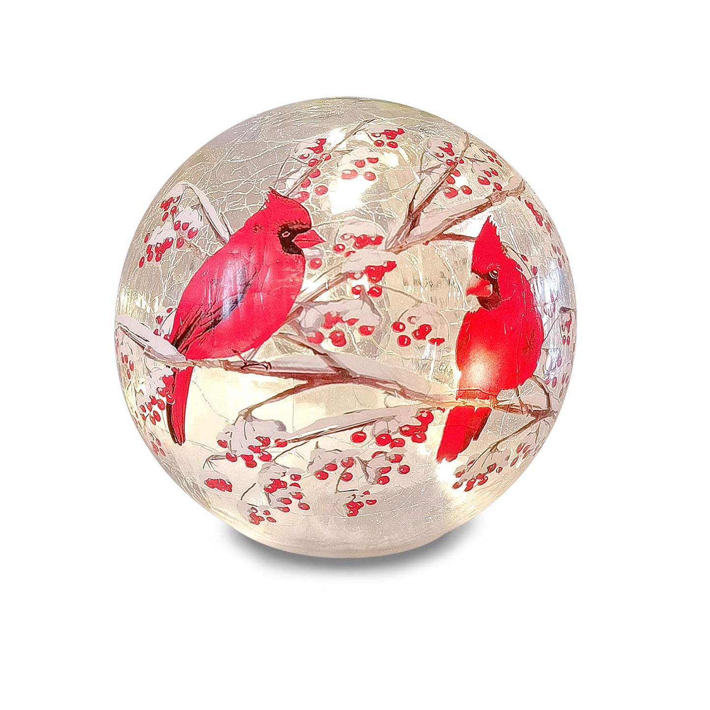 BERSCAH Glass Ball Light Crackle LED Night Light Red Bird Pattern Battery Operated Light Tabletop Decorative Sphere Lamp LED Orb Table Lamp for Outdoor Living-Room Pathway Patio Yard Lawn Bedroom