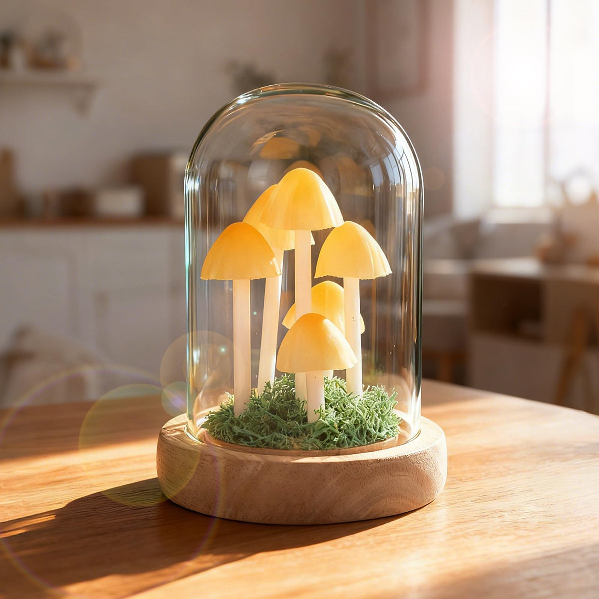 Kiinfendly Decorative Mushroom Lamp with Glass Dome, Warm LED Night Light for Bedroom & Living Room, Unique Mushroom Gifts for Women, Christmas & Birthday Decor