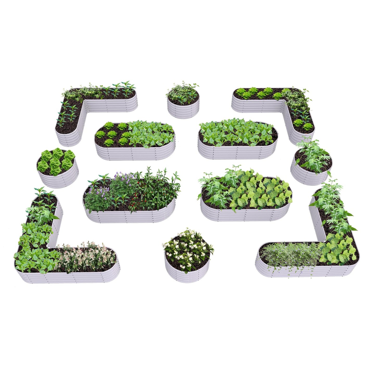 A ANLEOLIFE 12-Pack 4X4X1.5ft & 6X2X1.5ft & 81x81x18 in Deep Root Galvanized Raised Garden Beds Outdoor for Planting Vegetables Flowers Herb, Antique White