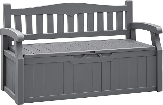 Flamaker 80 Gallon Storage Bench Outdoor Indoor, Durable All-Weather Seating with Hidden Storage, Lockable Deck Box for Garden, Patio, Poolside (Grey)