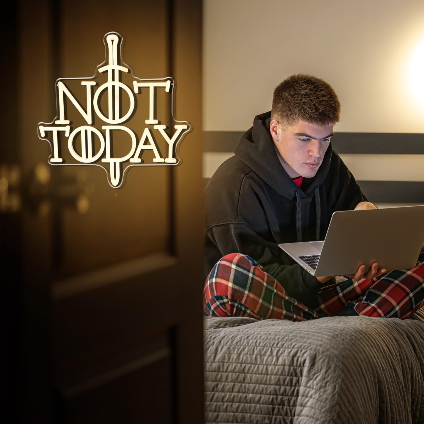 Not Today Neon Sign Anime Sword Neon Light for Wall Decor Anime Game Led Sign Kids Gift Bedroom Party Dorm for Man Cave Living Room Christmas Party