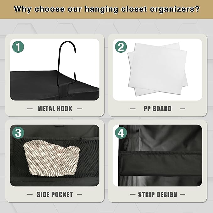 3-Shelf Hanging Closet Organizer and Storage, Foldable Hanging Closet Shelves